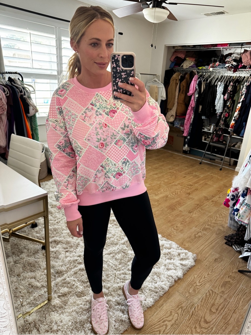 Pink Floral Quilted Sweatshirt
